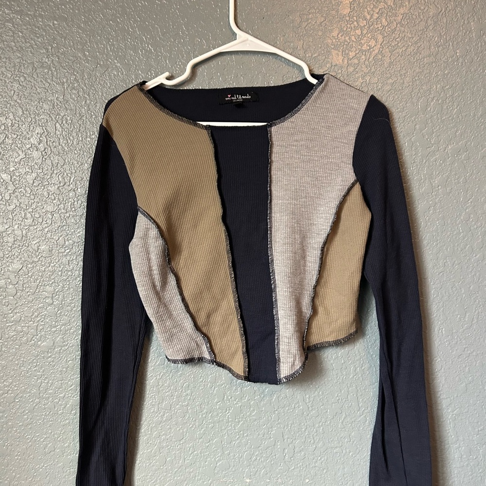 Stylish Long Sleeve Patchwork Top